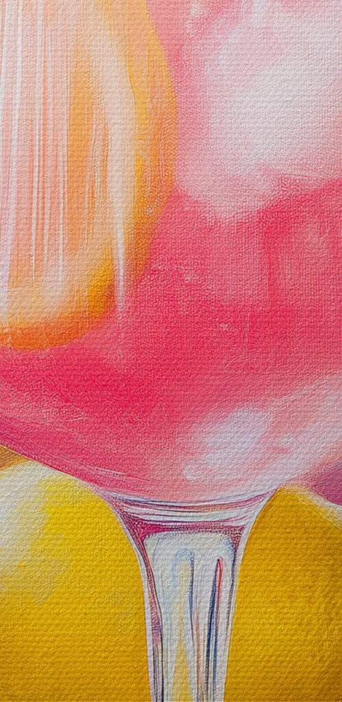 Glass of pink drink with lemons and flowers