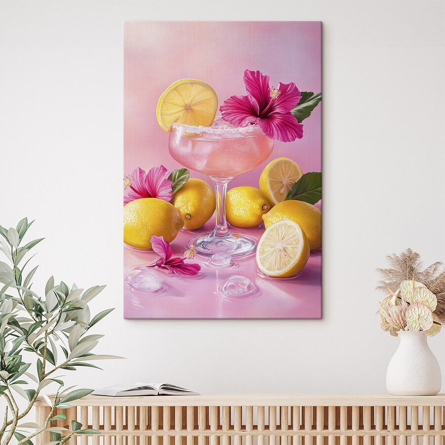 Obraz Sklenice s růžovým nápojem a citrony