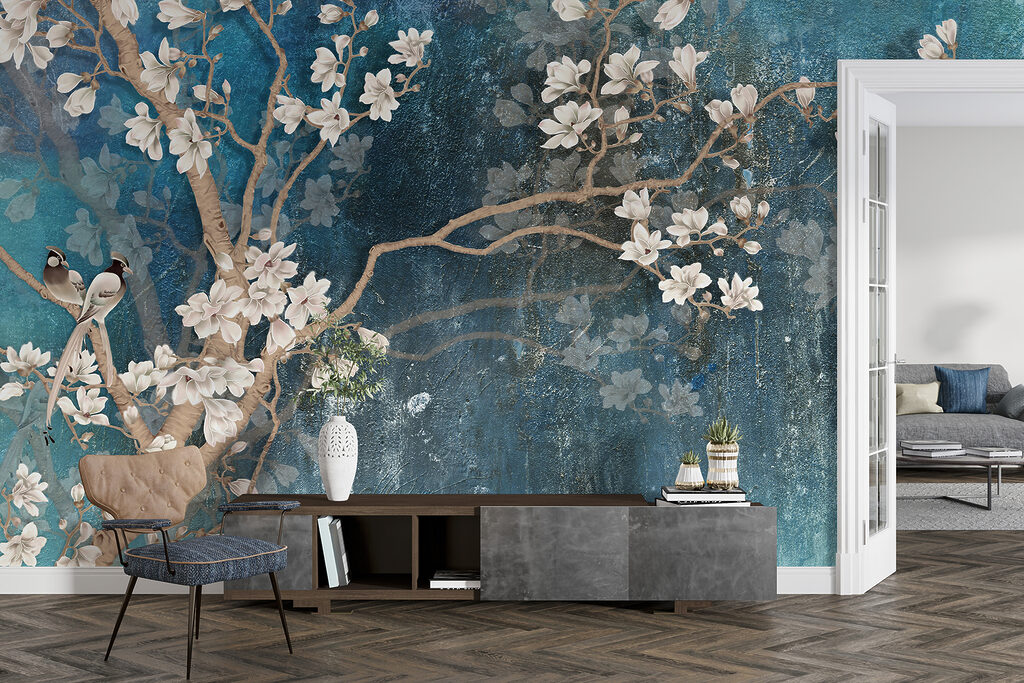 Tree branch with white flowers
