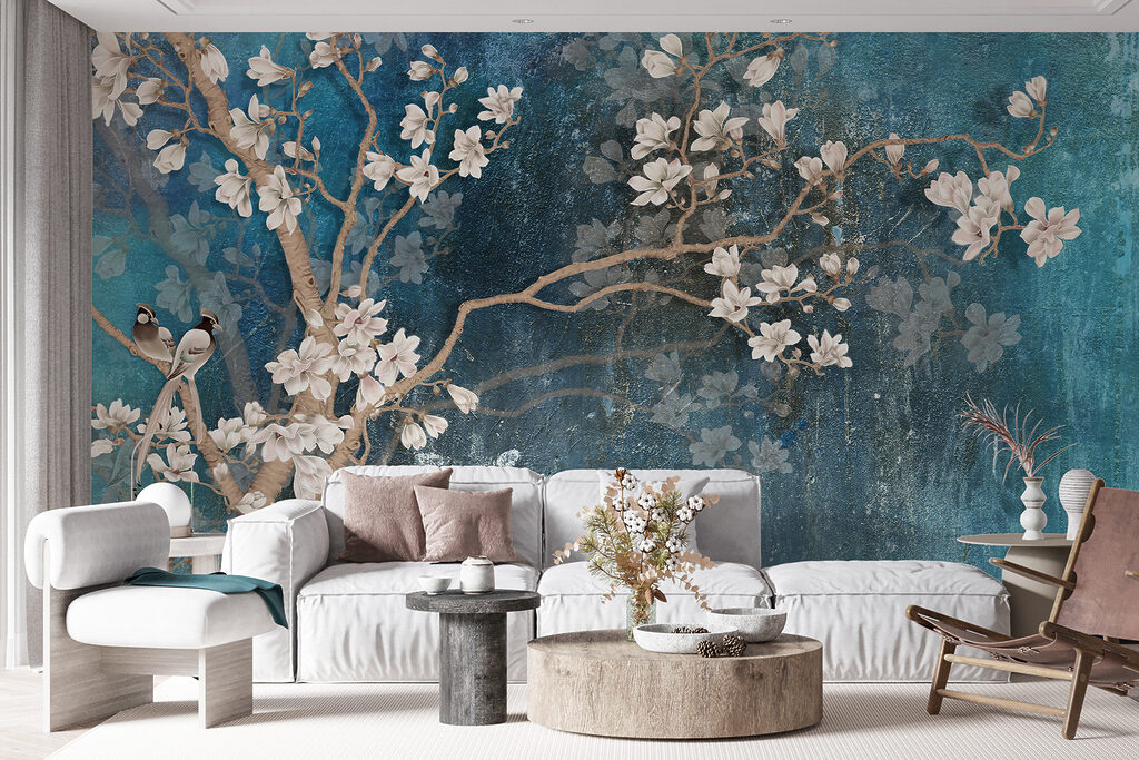 Tree branch with white flowers