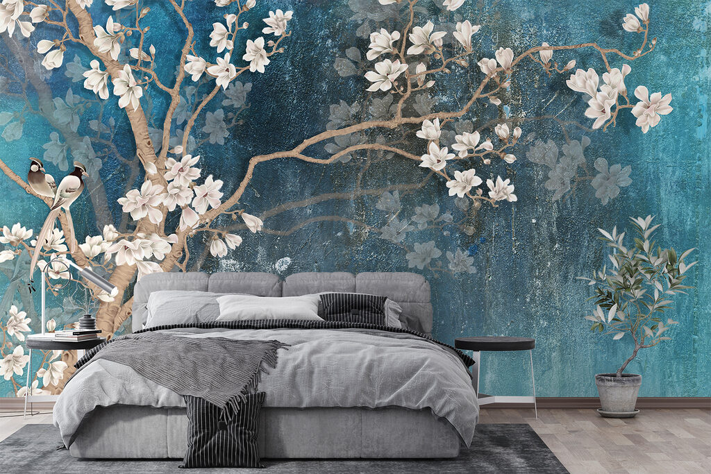Tree branch with white flowers