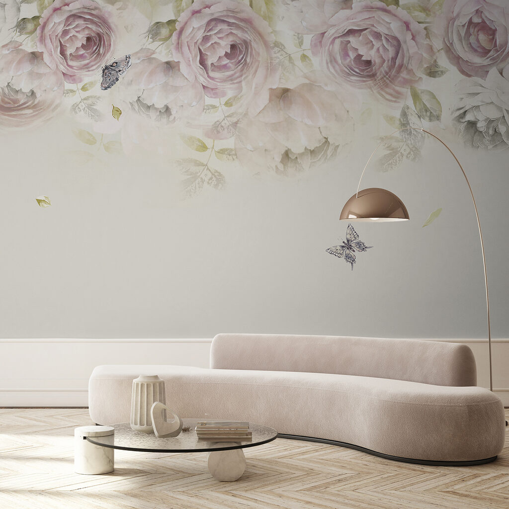 Pink roses and butterflies Pink roses and butterflies