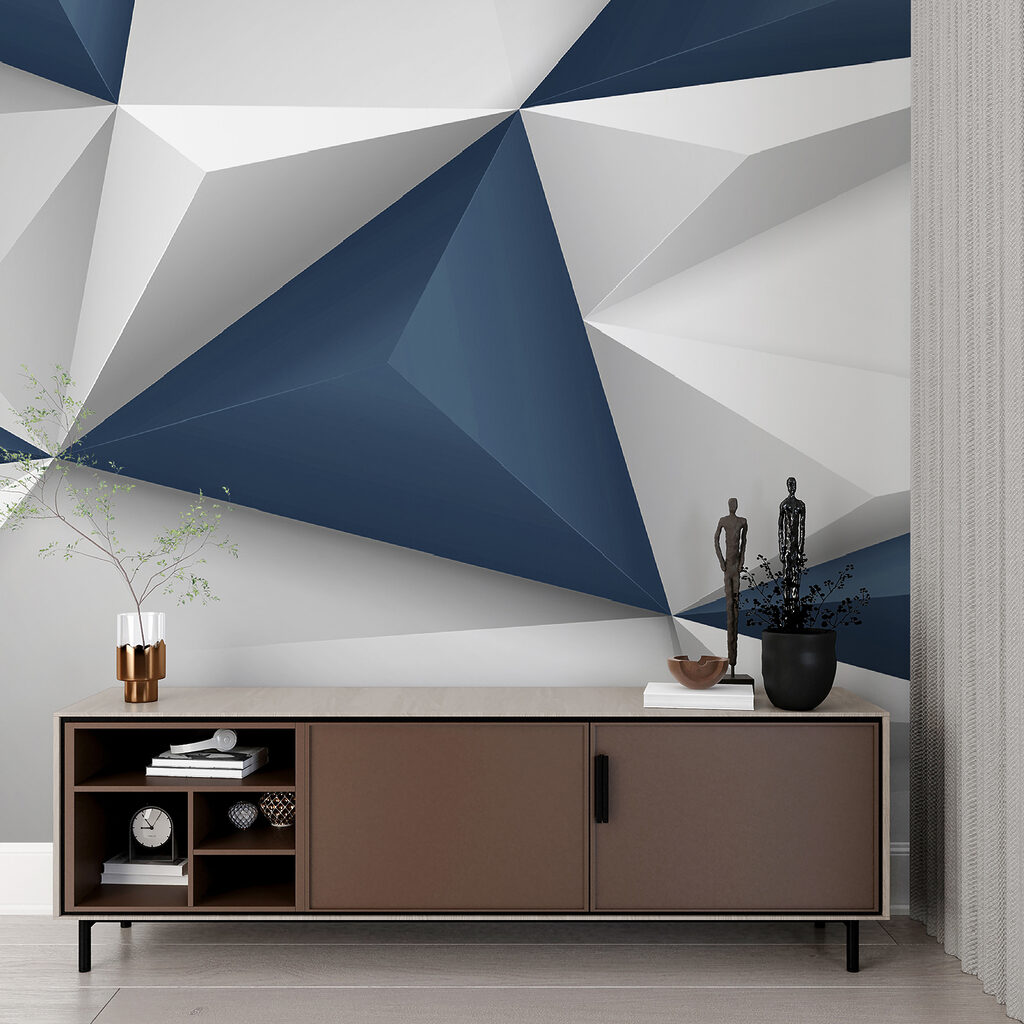 Blue and white triangle shapes