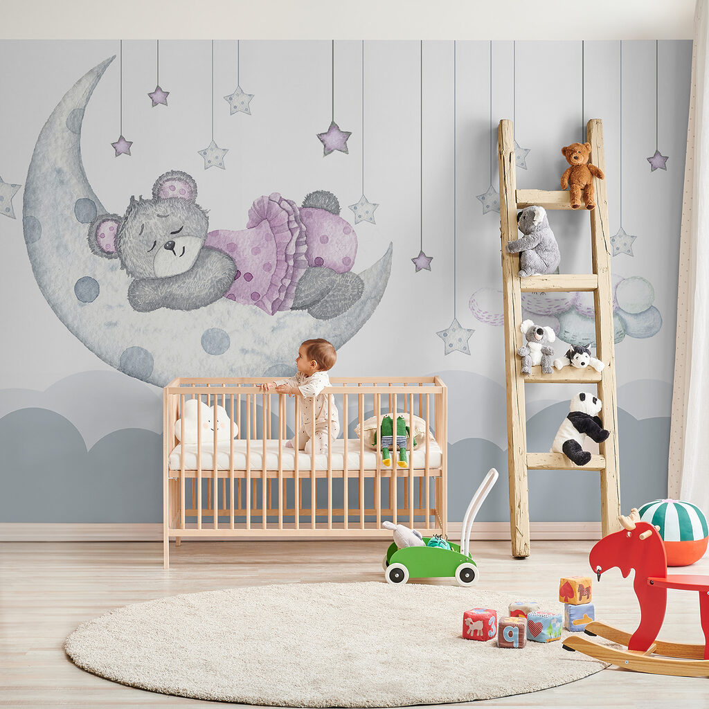 Teddy bear sleeping on the moon