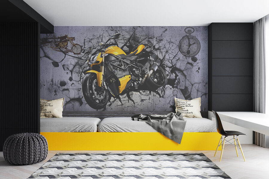 Fototapeta Žlutá motorka na zdi - Image 4