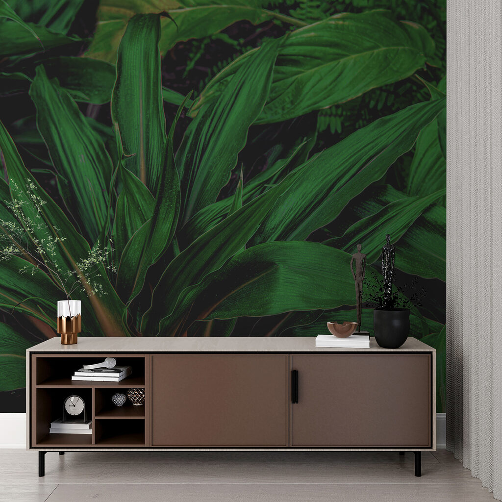 Lush tropical leaves in vibrant green