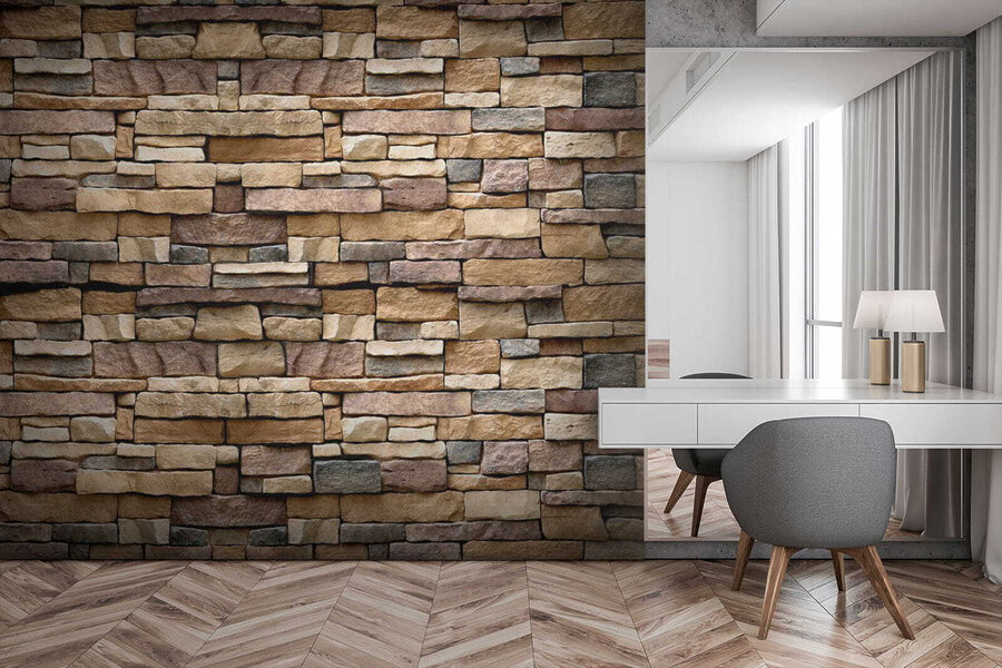 Texturovaný design kamenné stěny ve vrstvách.