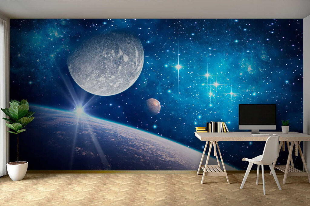 Planet and moon in space Planet and moon in space