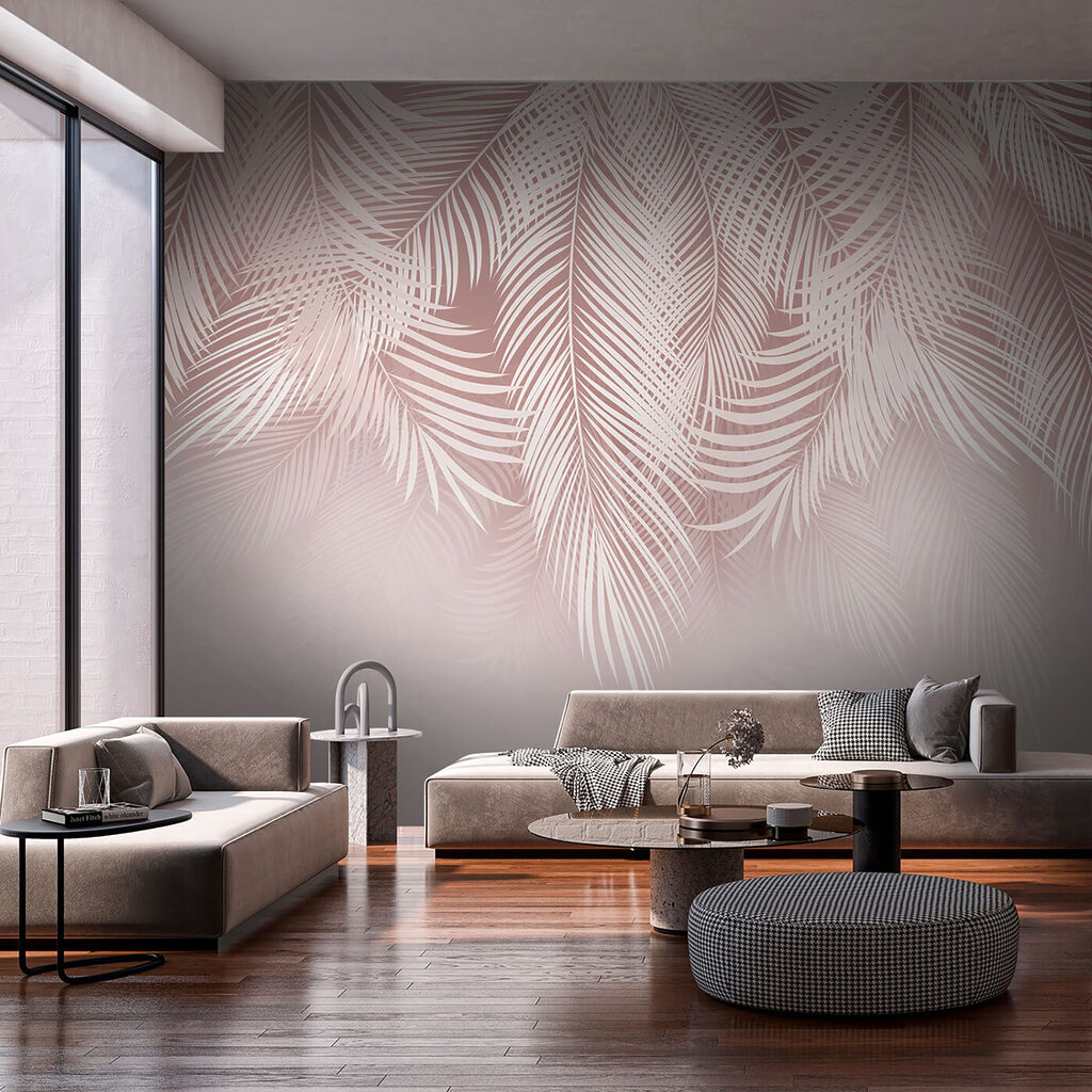 White leaves on a pink background