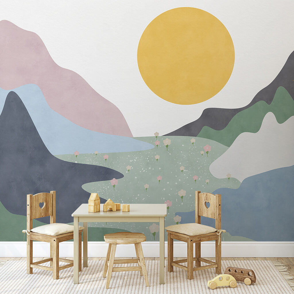 A landscape with mountains and flowers A landscape with mountains and flowers