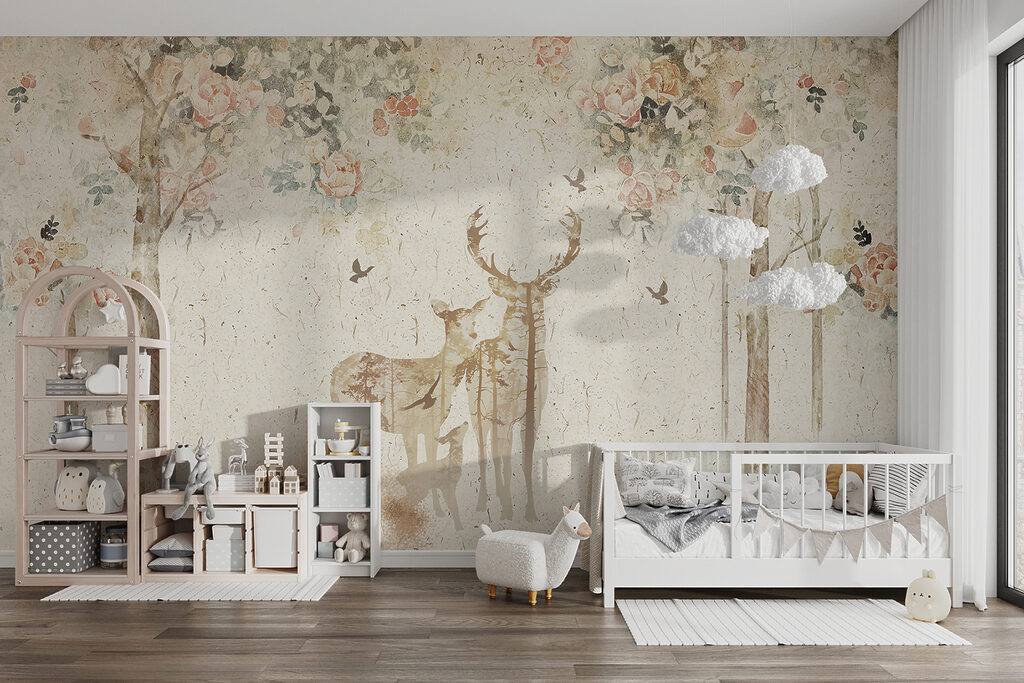 Painting of a deer and a baby deer Painting of a deer and a baby deer