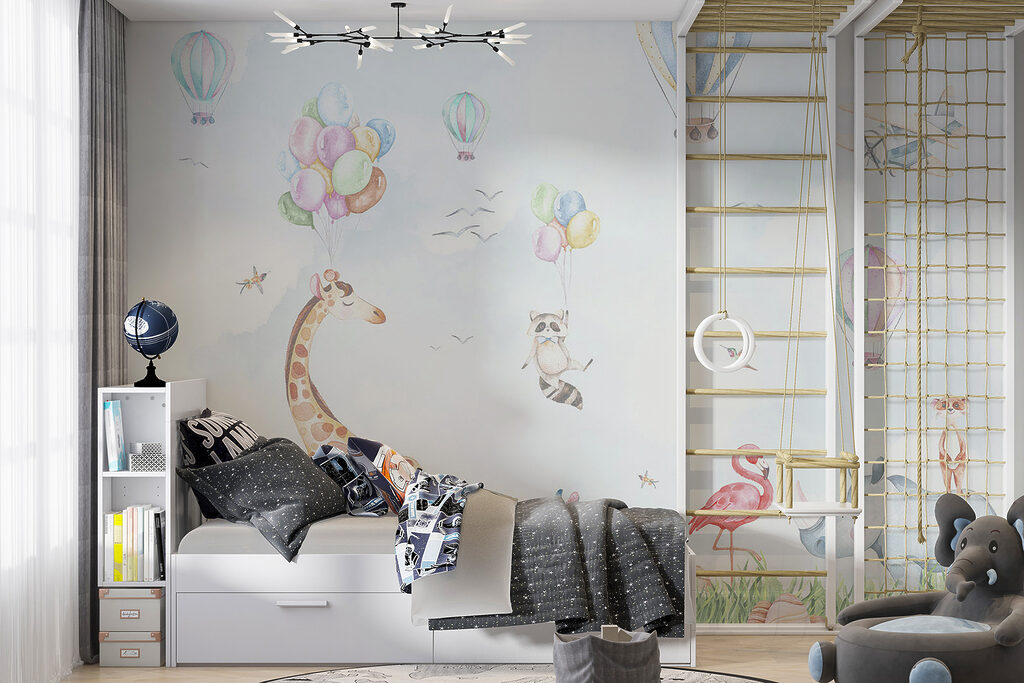 Watercolor of animals and balloons