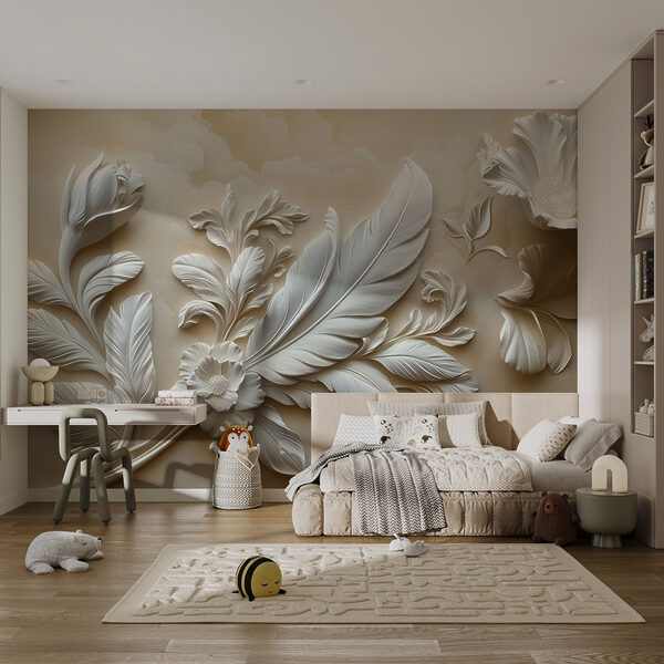 Bílý květinový vzor na zdi w01355pir2ms 600x600 - Bílý květinový vzor na zdi