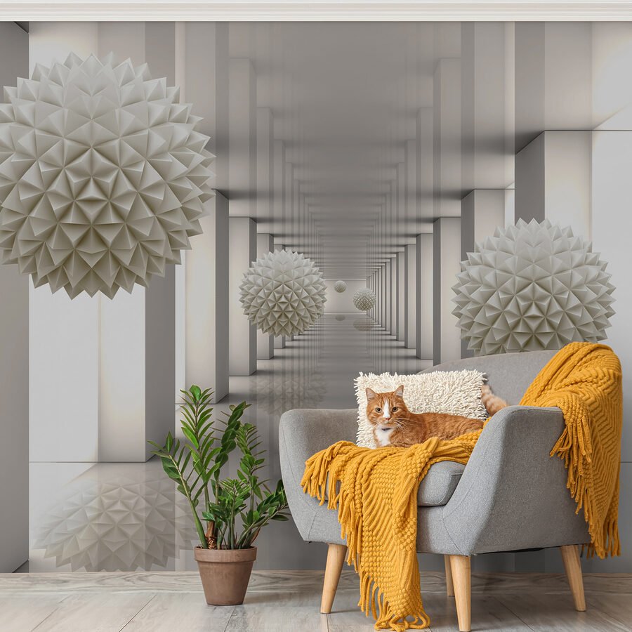 Fototapeta Bílá místnost s bílými sloupy a bílými koulemi - Image 7