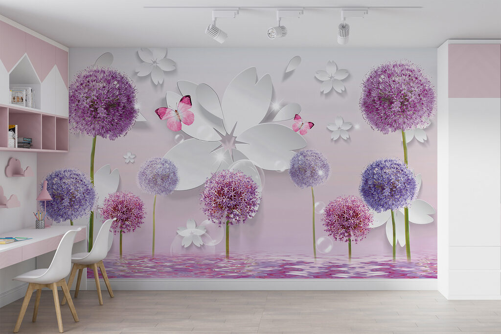 Purple flowers and butterflies