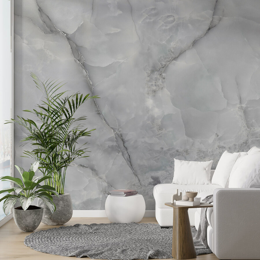 Elegantní design s mramorovým vzorem v chladných tónech.