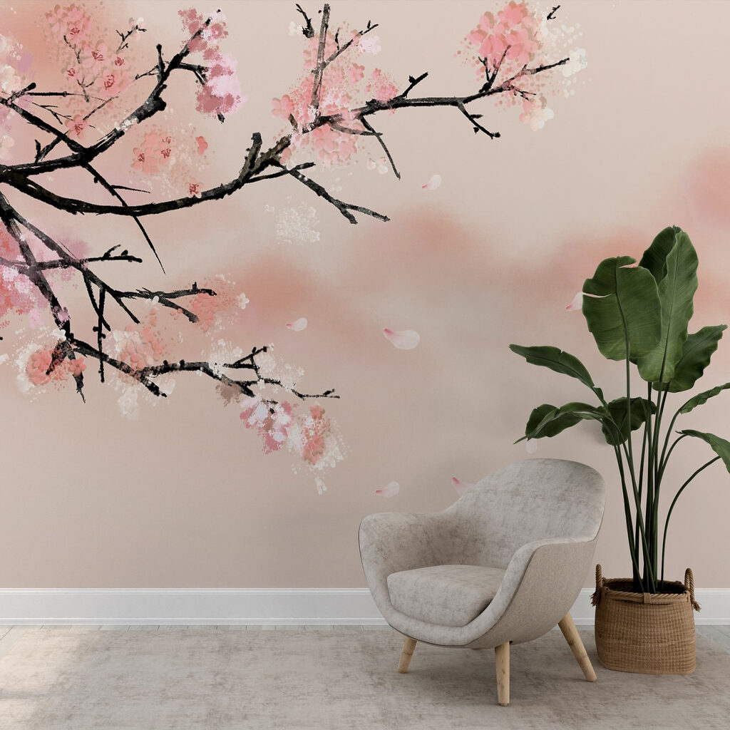 Tree branch with pink flowers