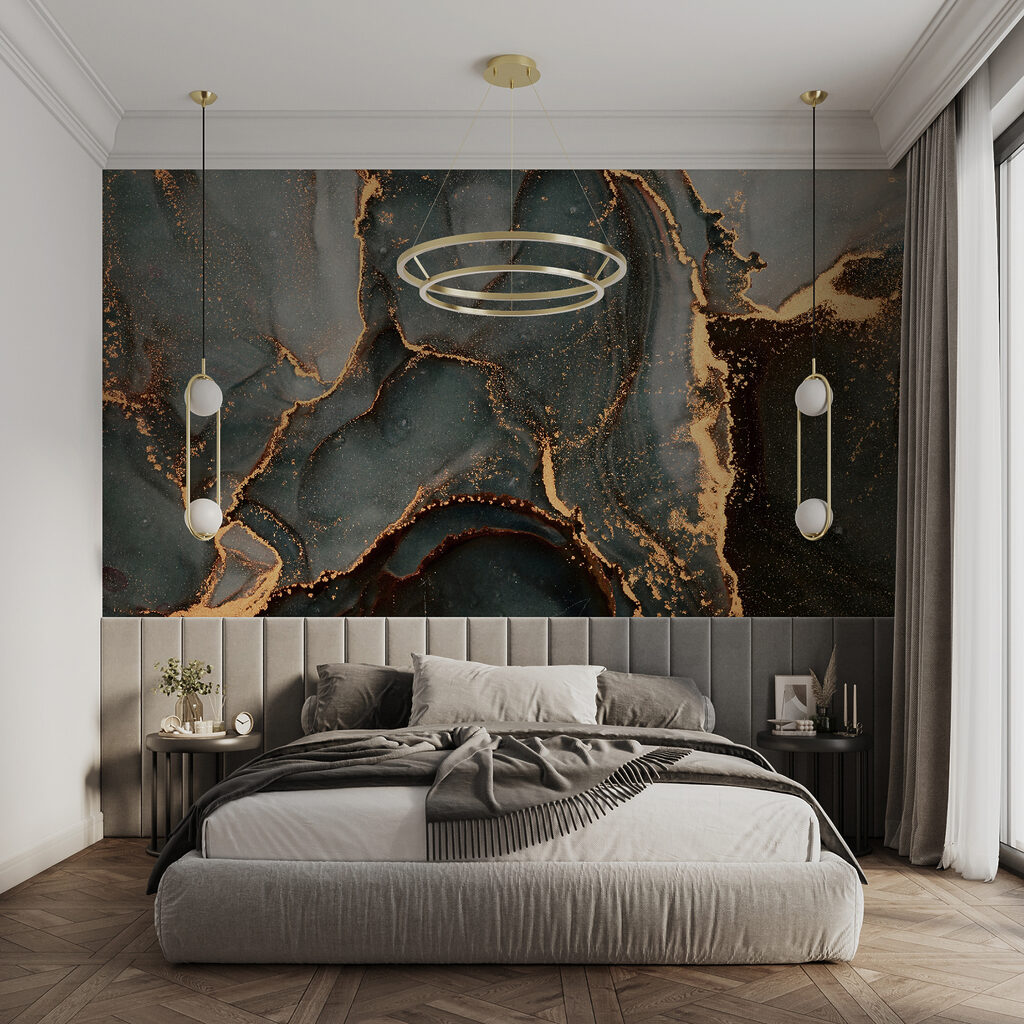 Swirling hues of teal and copper