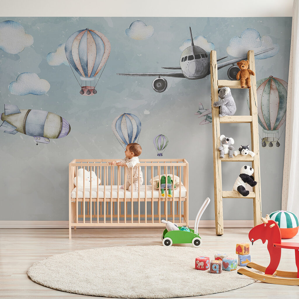 Group of hot air balloons and airplanes Group of hot air balloons and airplanes