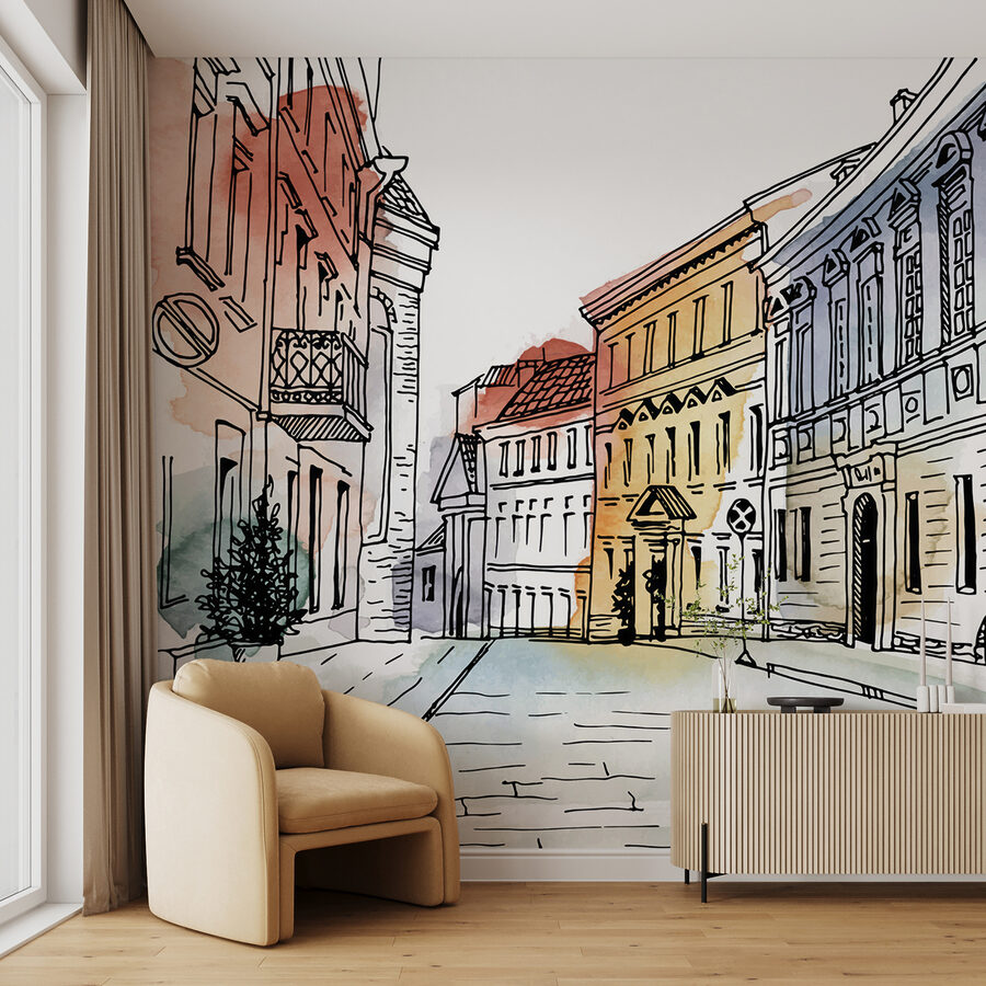 Kresba ulice s budovami