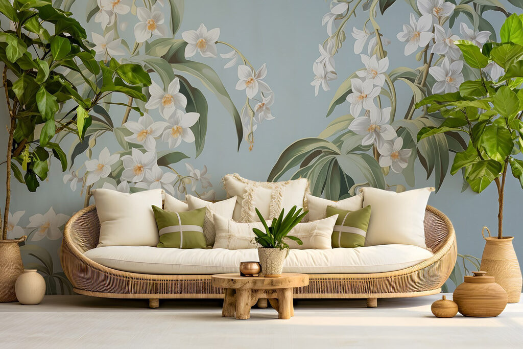 Wallpaper with white flowers