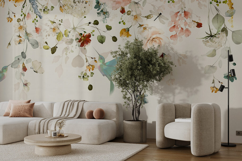 Bird flying in a garden