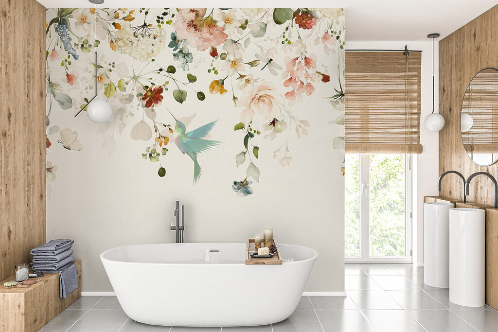 Bird flying in a garden