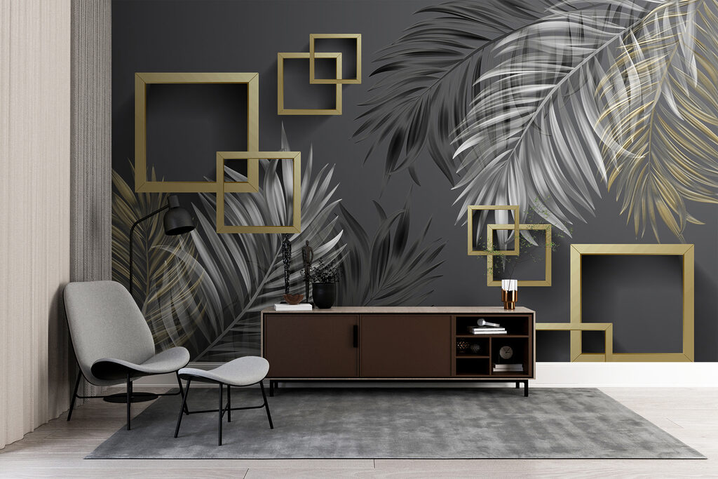 Wallpaper with feathers and square frames Wallpaper with feathers and square frames