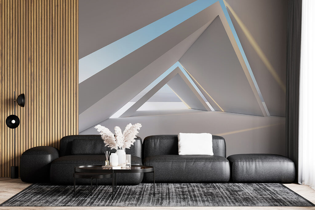 White room with triangular shapes