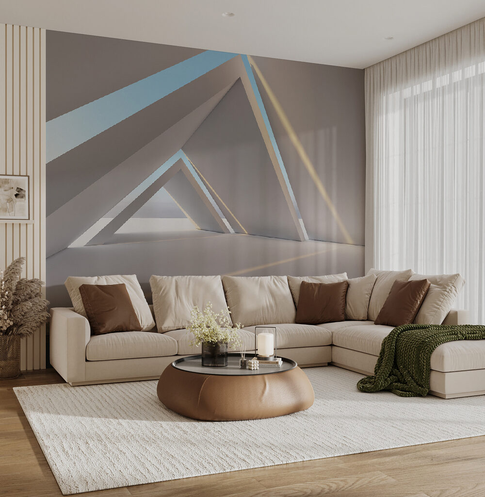 White room with triangular shapes