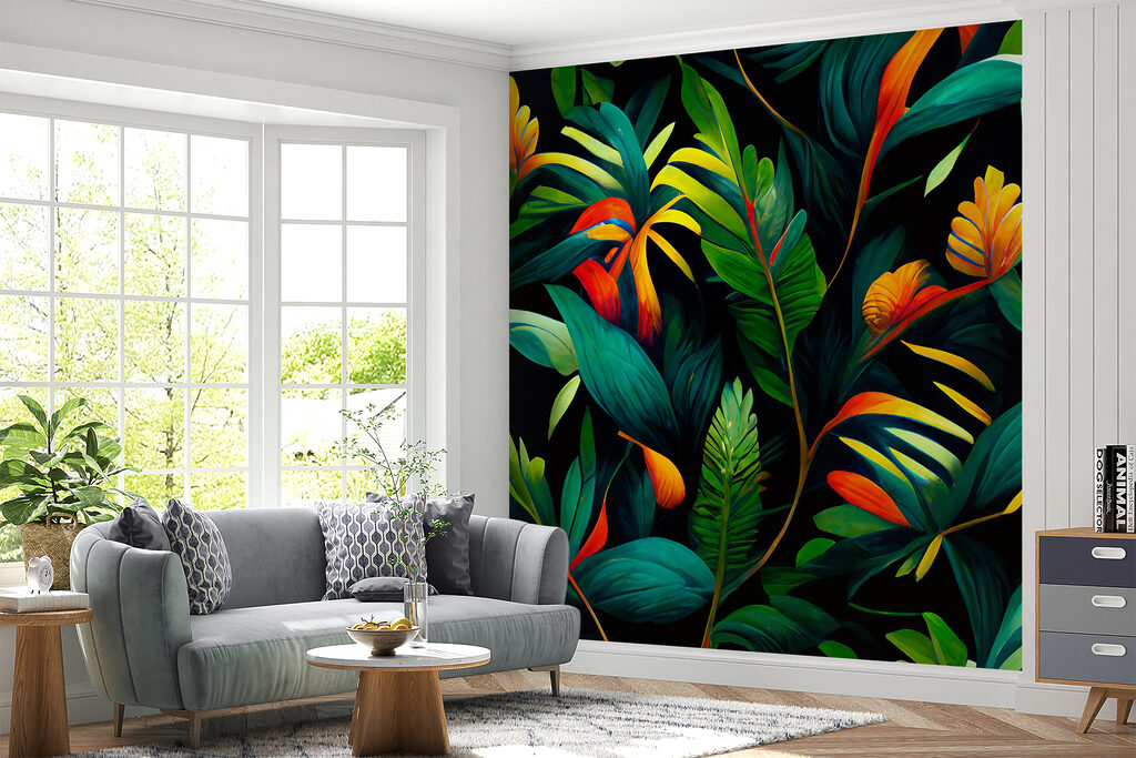 Colorful leaves on a black background