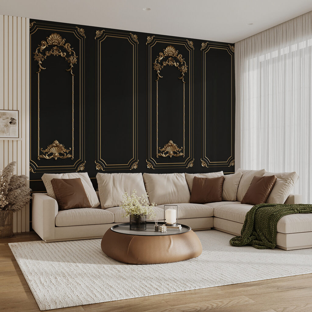 Elegant black panels with ornate accents
