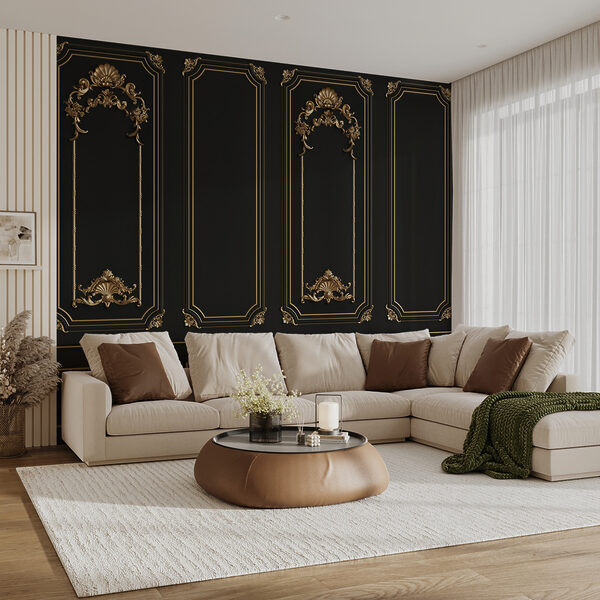 Elegantní černé panely s ozdobnými akcenty Elegantní černé panely s ozdobnými akcenty
