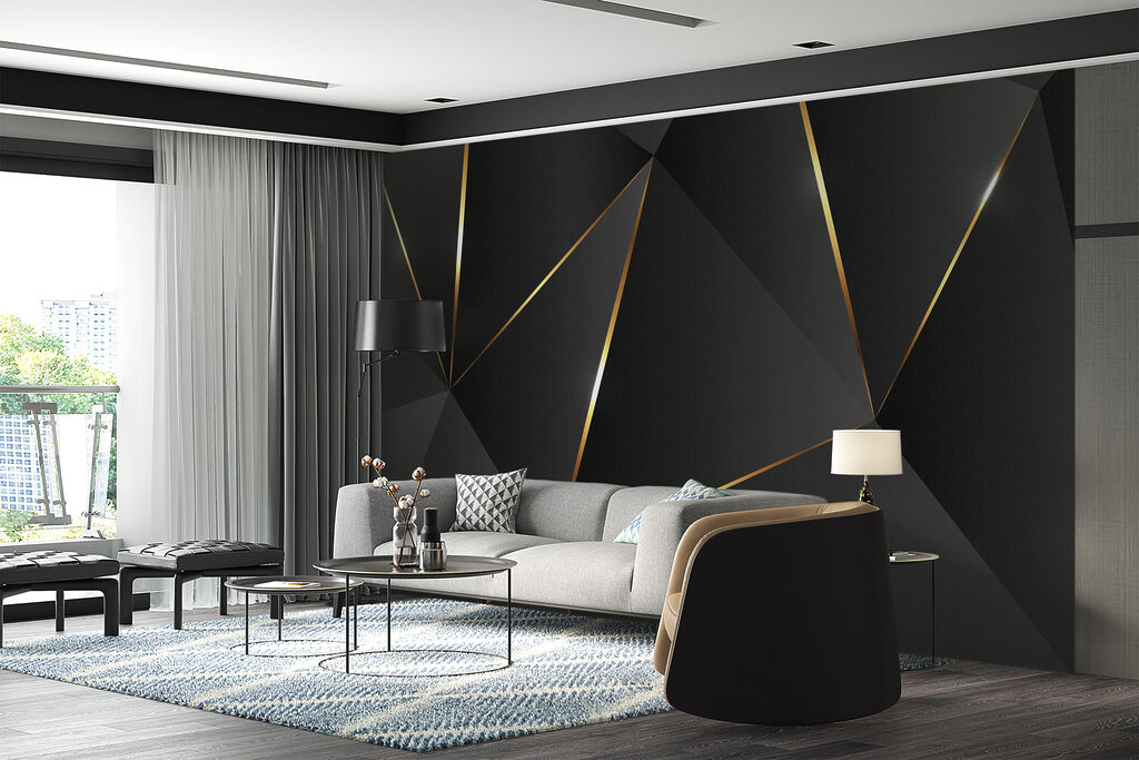 Abstract shapes with shimmering lines