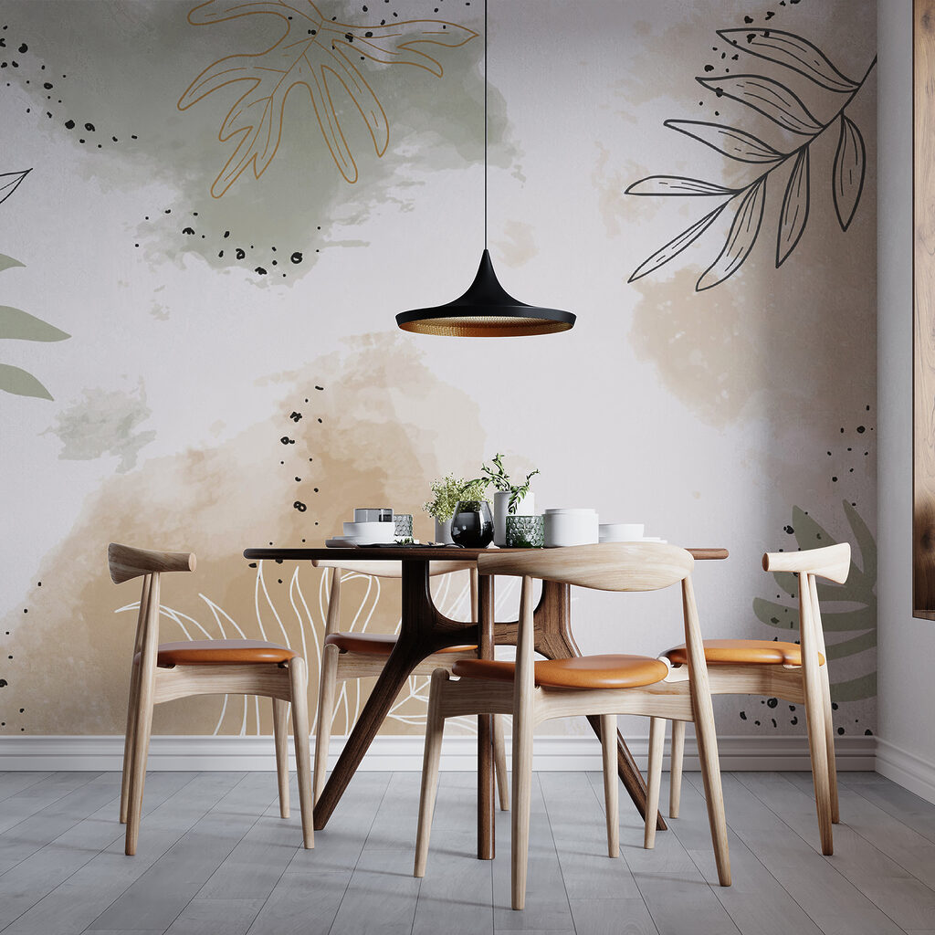 Abstract leaves with soft watercolor tones