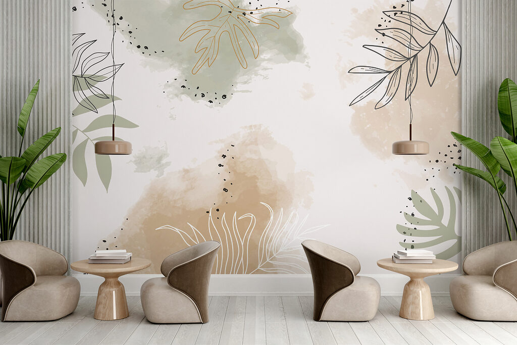 Abstract leaves with soft watercolor tones