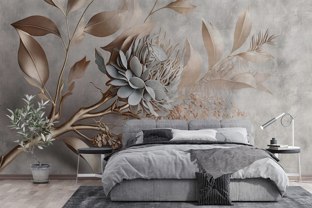 Elegant paper flowers and delicate leaves