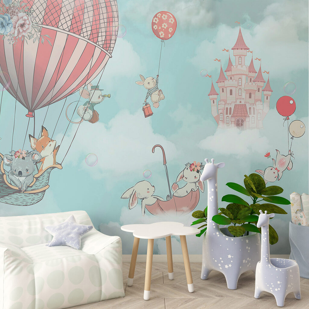 Cartoon of animals in a hot air balloon Cartoon of animals in a hot air balloon