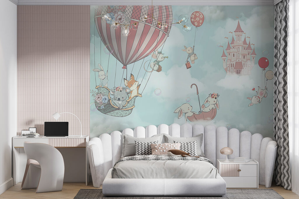 Cartoon of animals in a hot air balloon Cartoon of animals in a hot air balloon