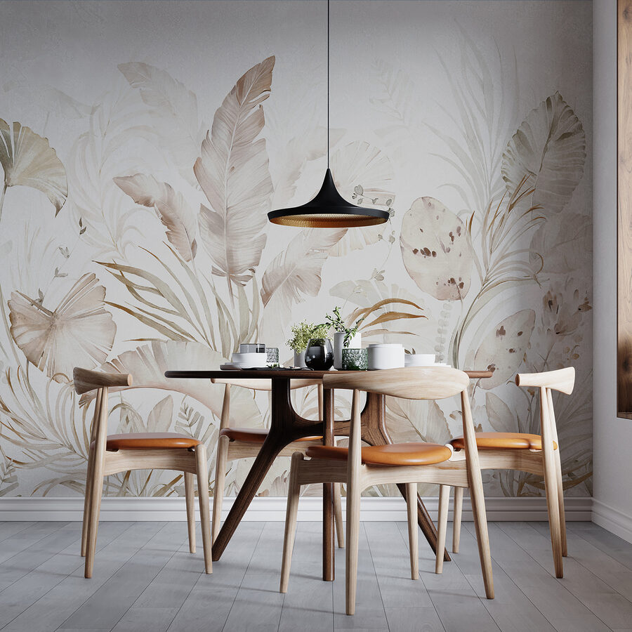 Elegantní botanické prvky v jemných odstínech.
