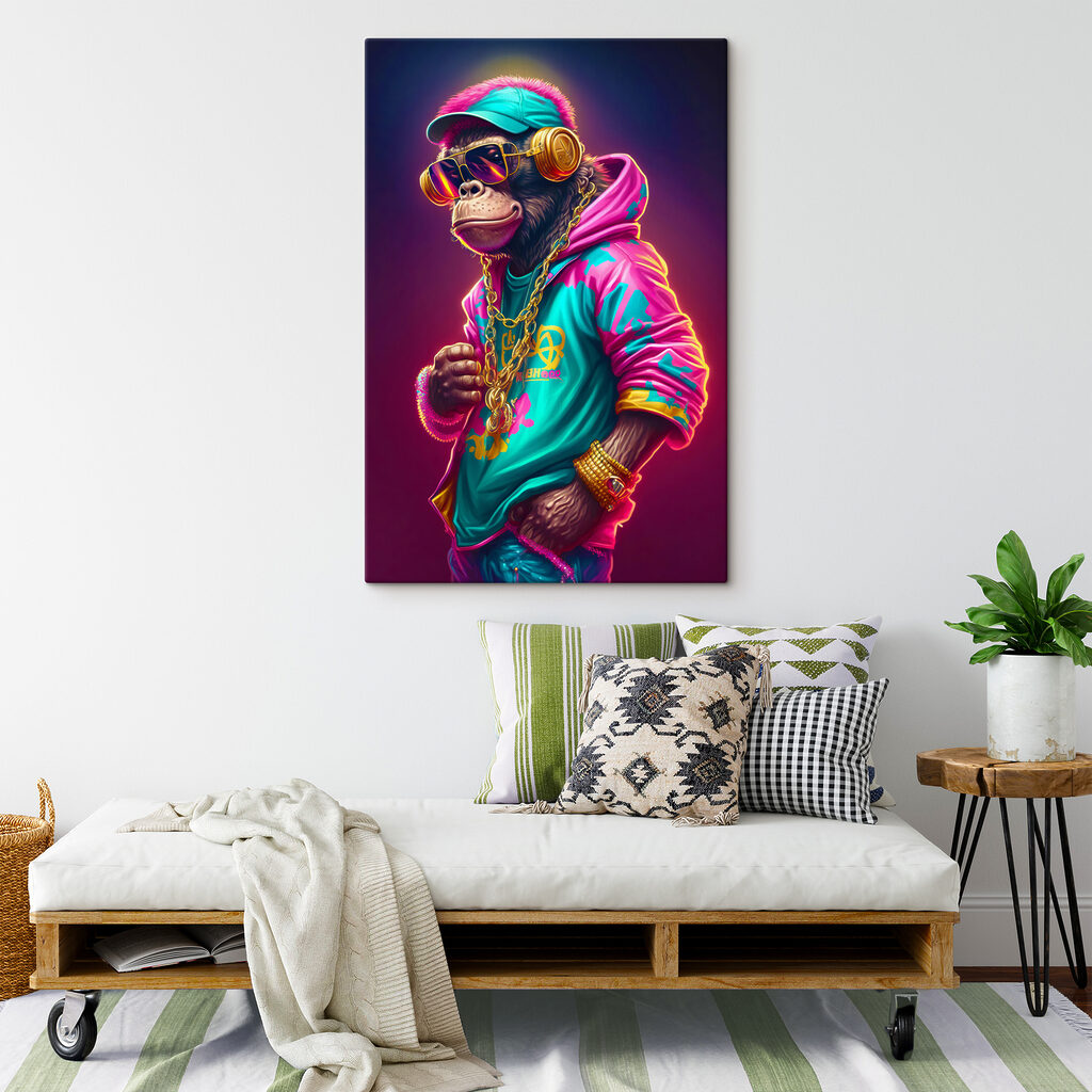 A monkey wearing a hat and sunglasses