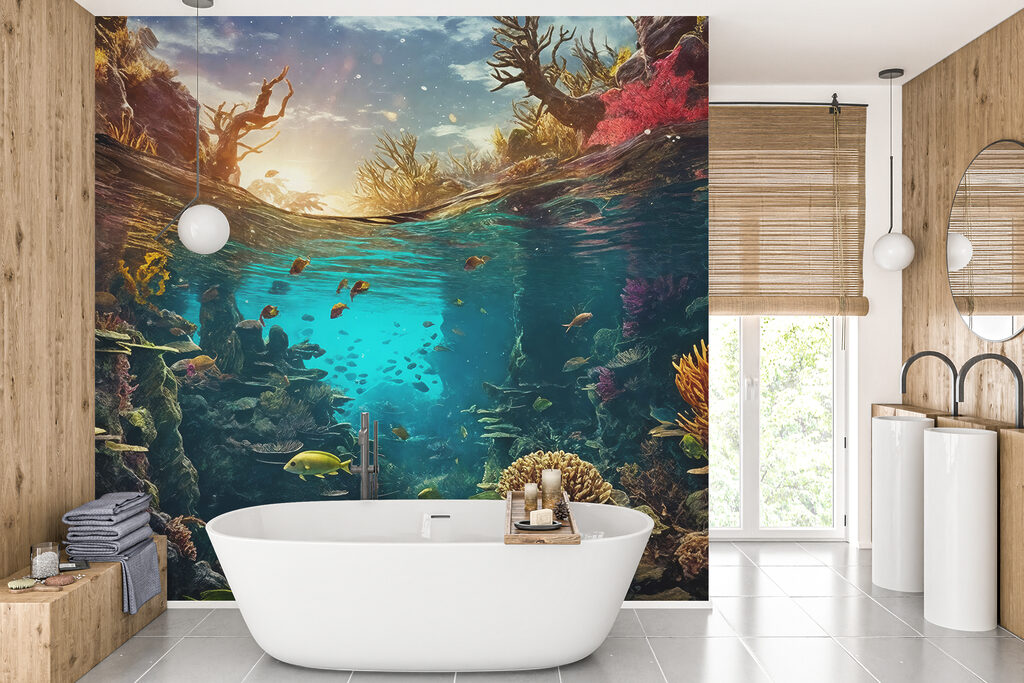 Underwater view of a coral reef with fish and corals