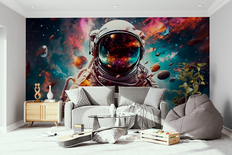 Astronaut ve vesmíru s velkou helmou