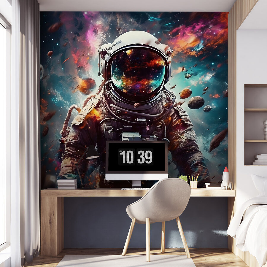 Astronaut ve vesmíru s velkou helmou