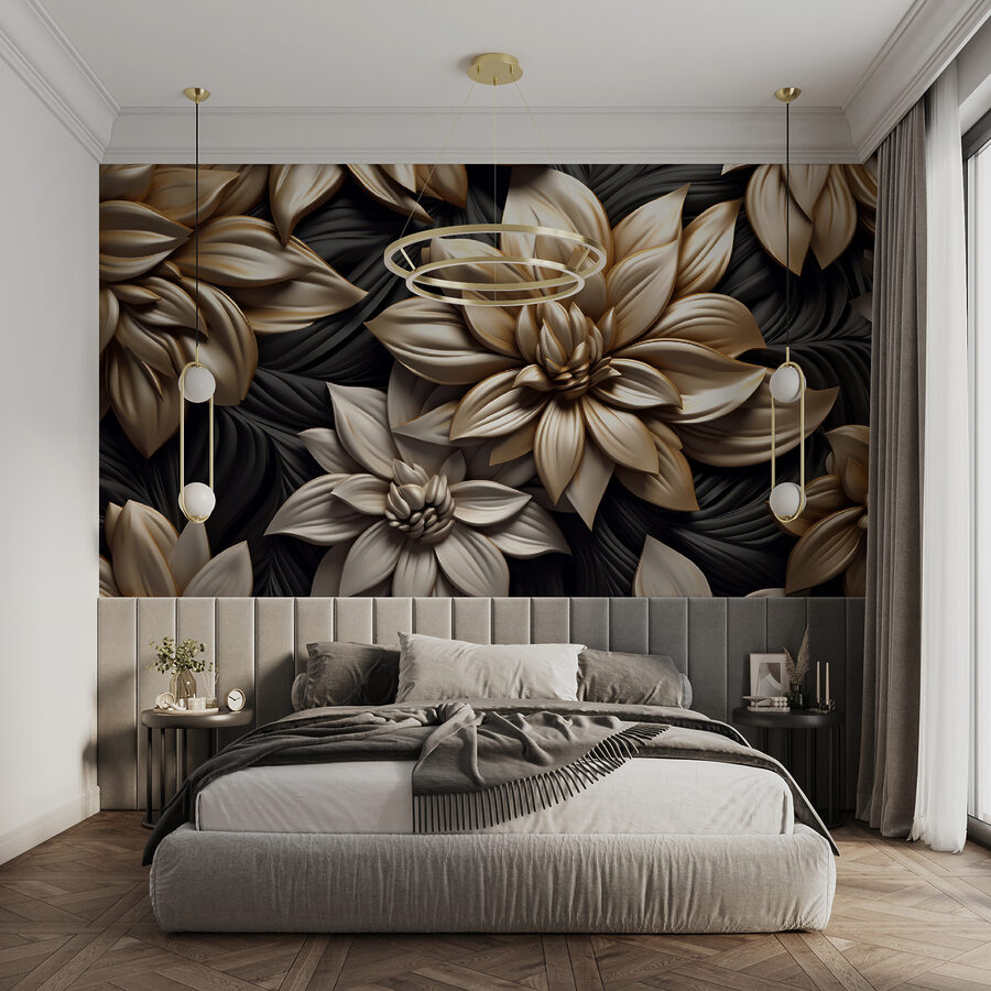 Elegantní květinový design na tmavém pozadí.