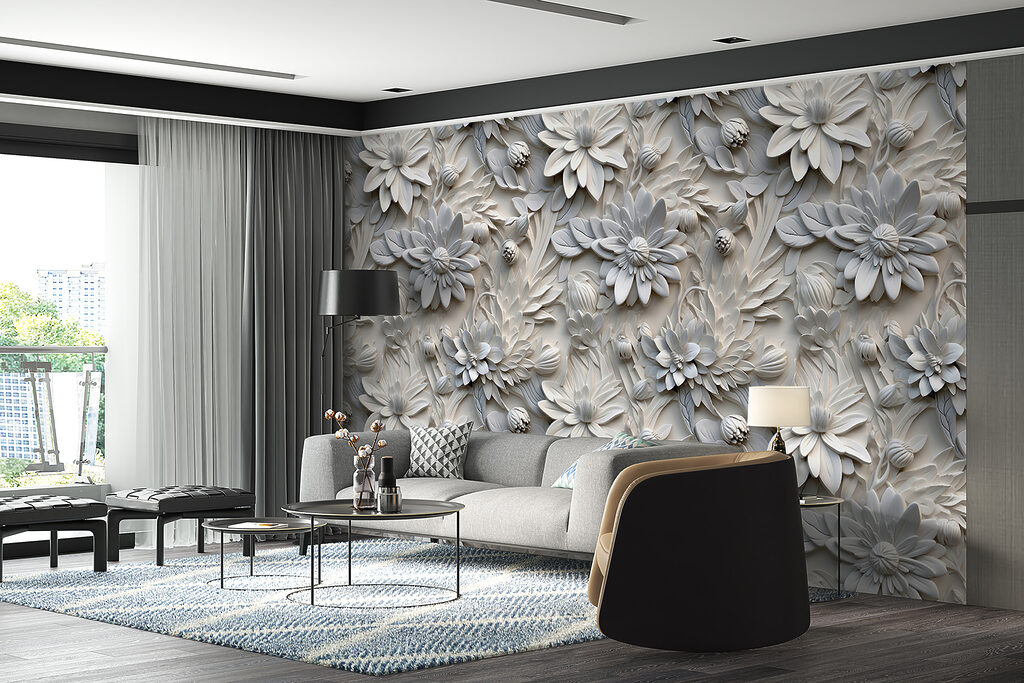 White flower pattern on a wall