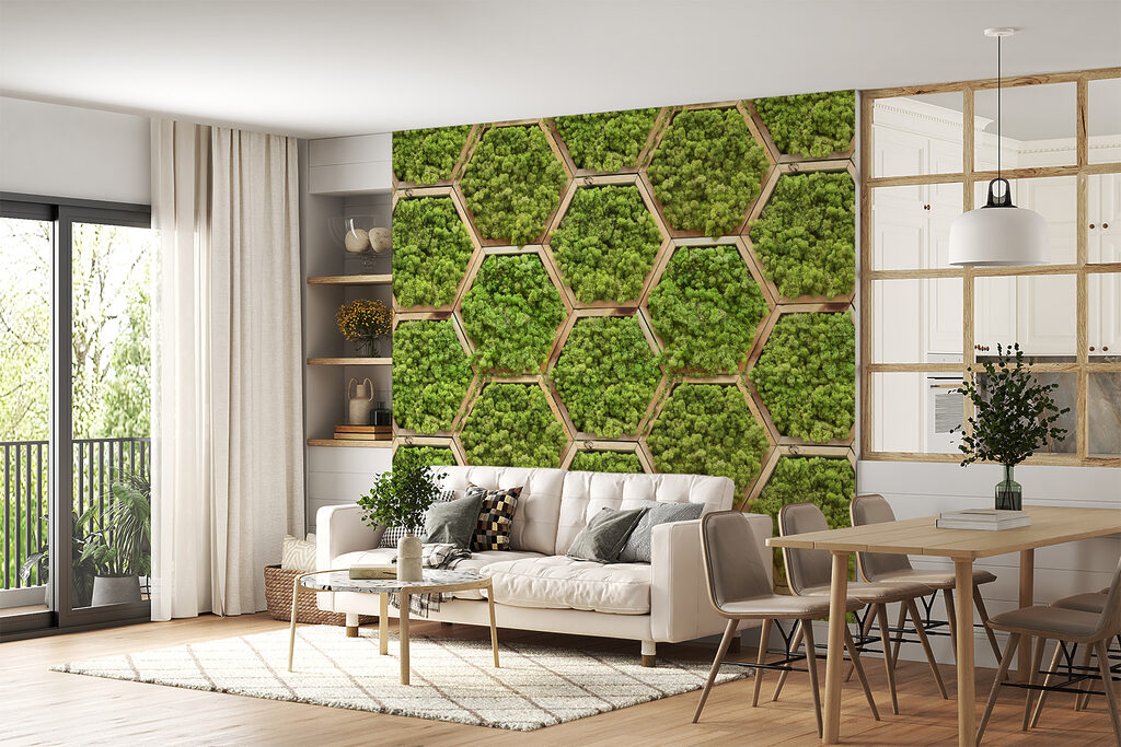 Wall of plants in hexagons