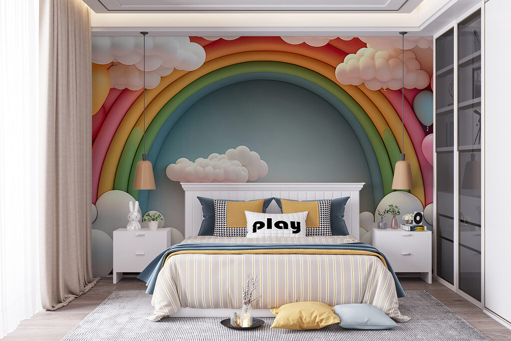 Rainbow and clouds in a room