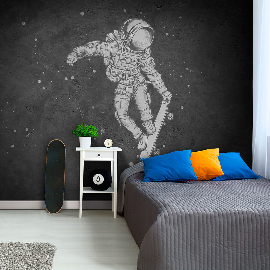 Kresba astronauta na skateboardu
