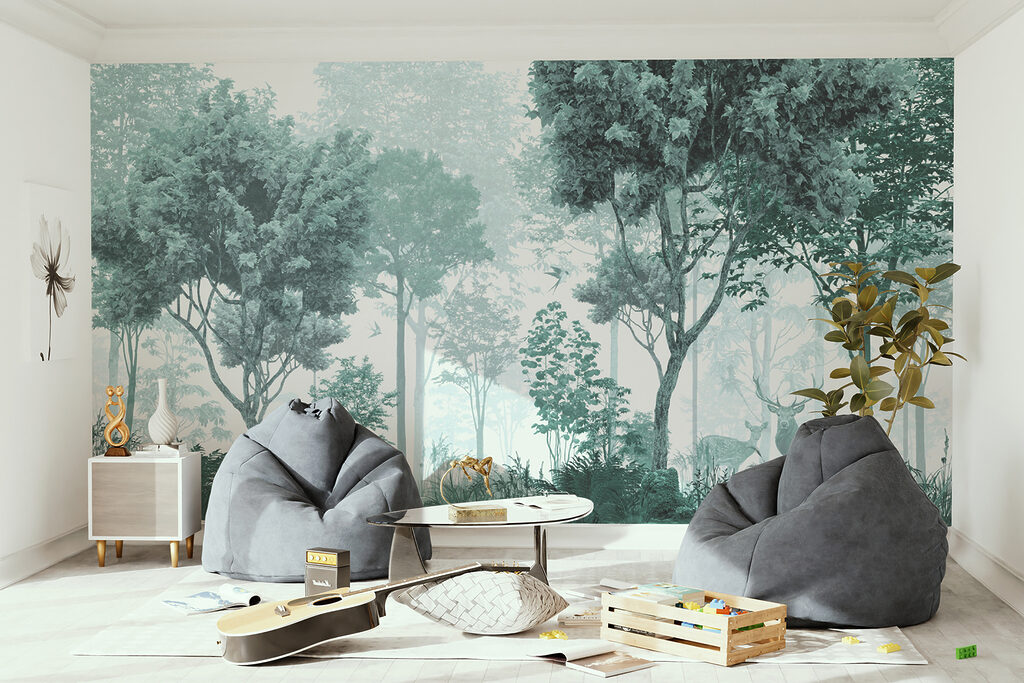 A forest with trees and plants